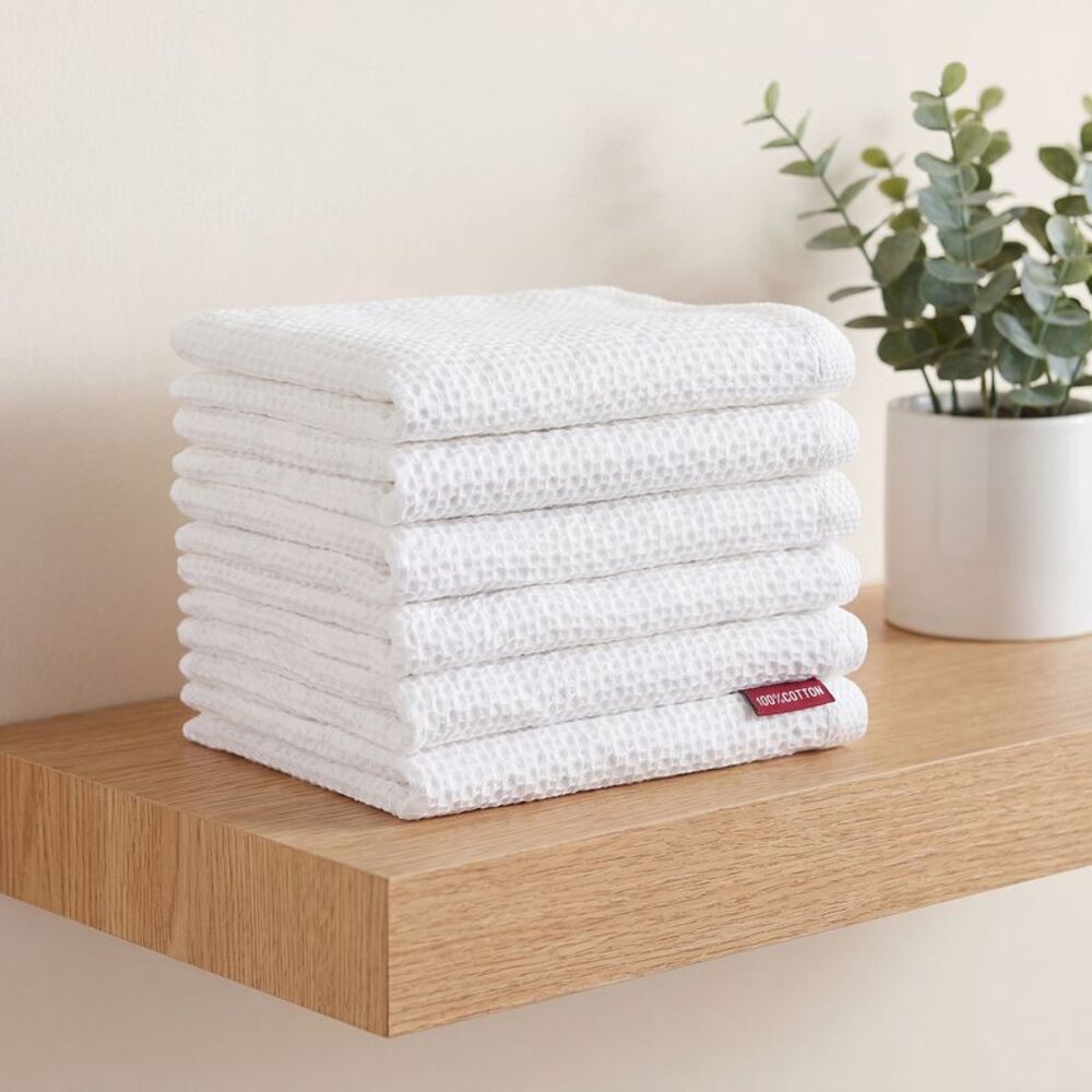100% Cotton Double-Sided, Absorbent Dish Cloths, 14" x 14" 6 Pack White